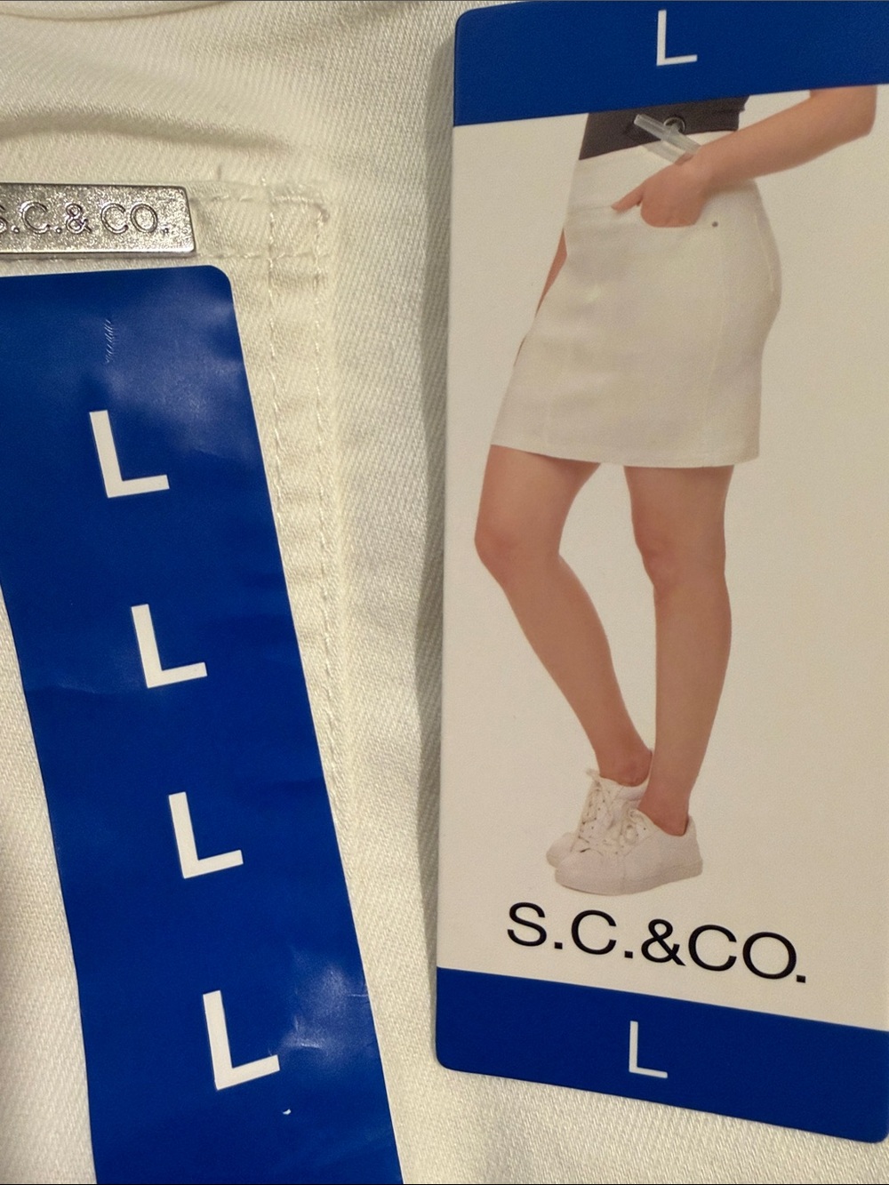 S.C.& Co. White Denim Skort size L, NWT